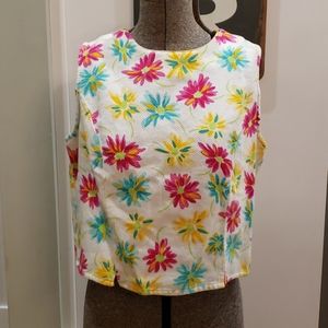 Vintage Express white and floral sleeveless top